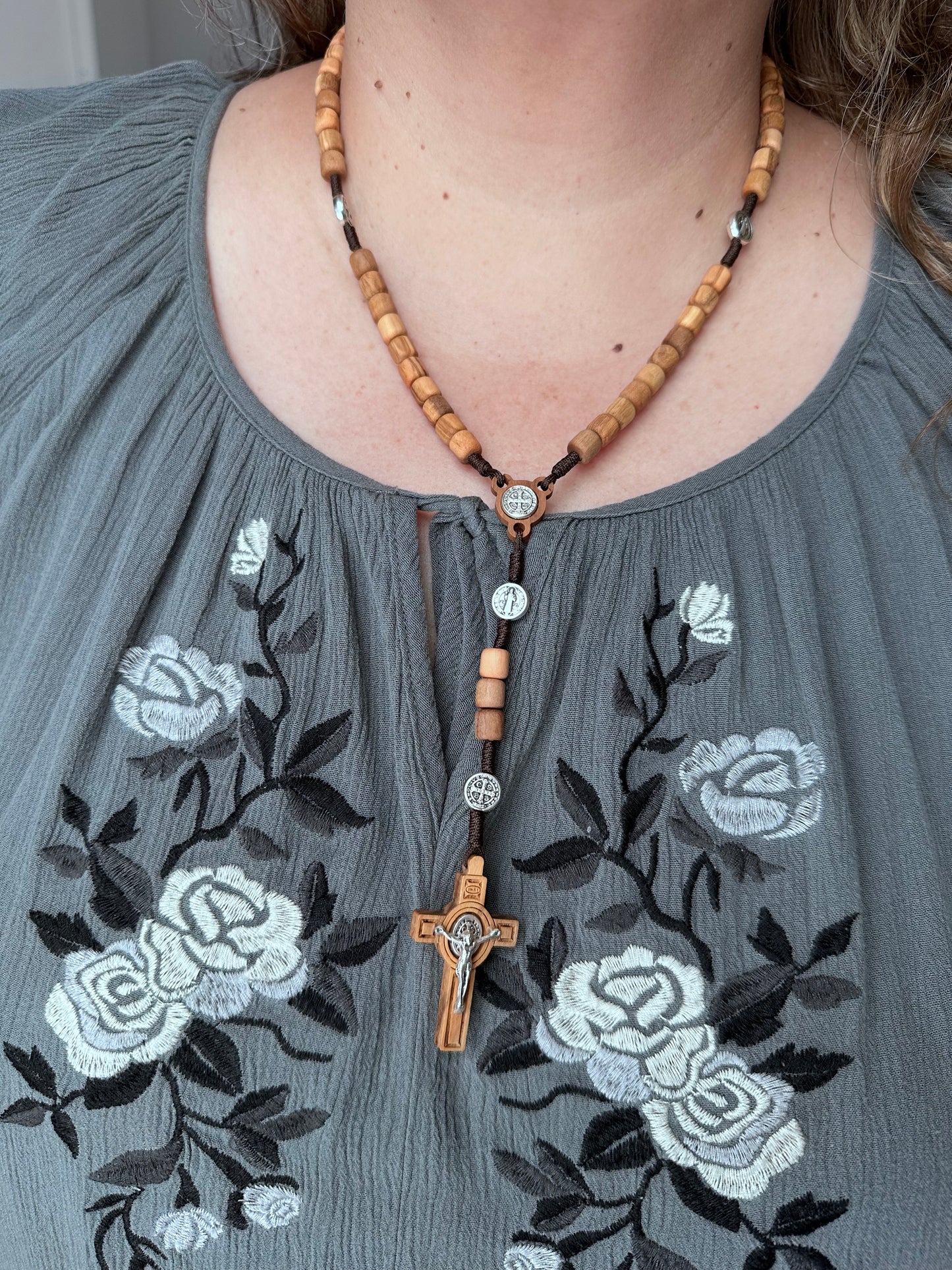 Sain Benedict Rosary Necklace Olive wood