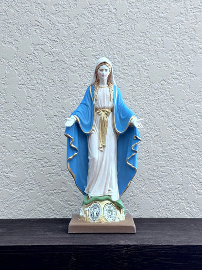 New Color Statue Miraculous Madonna 7.8 inches with Metal Medal