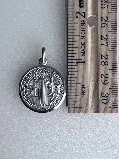 Medaglia di San Benedetto/Catena in Argento 925/Rodiato mm.25