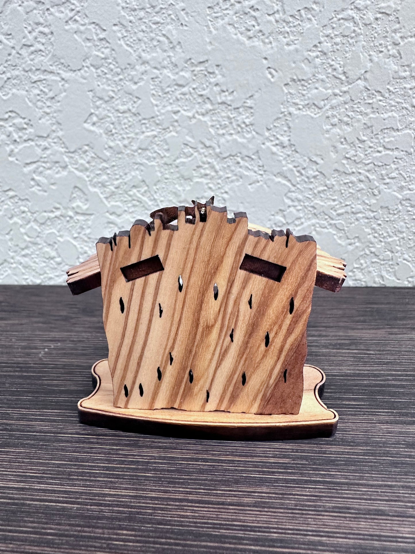 Belén de madera de olivo y metal, tamaño 2 3/4 x 2 1/2 pulgadas