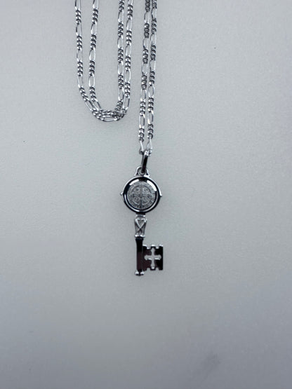 Key of Saint Benedict in Rhodium Silver 925 mm.23 With Chain 19.5 Inches