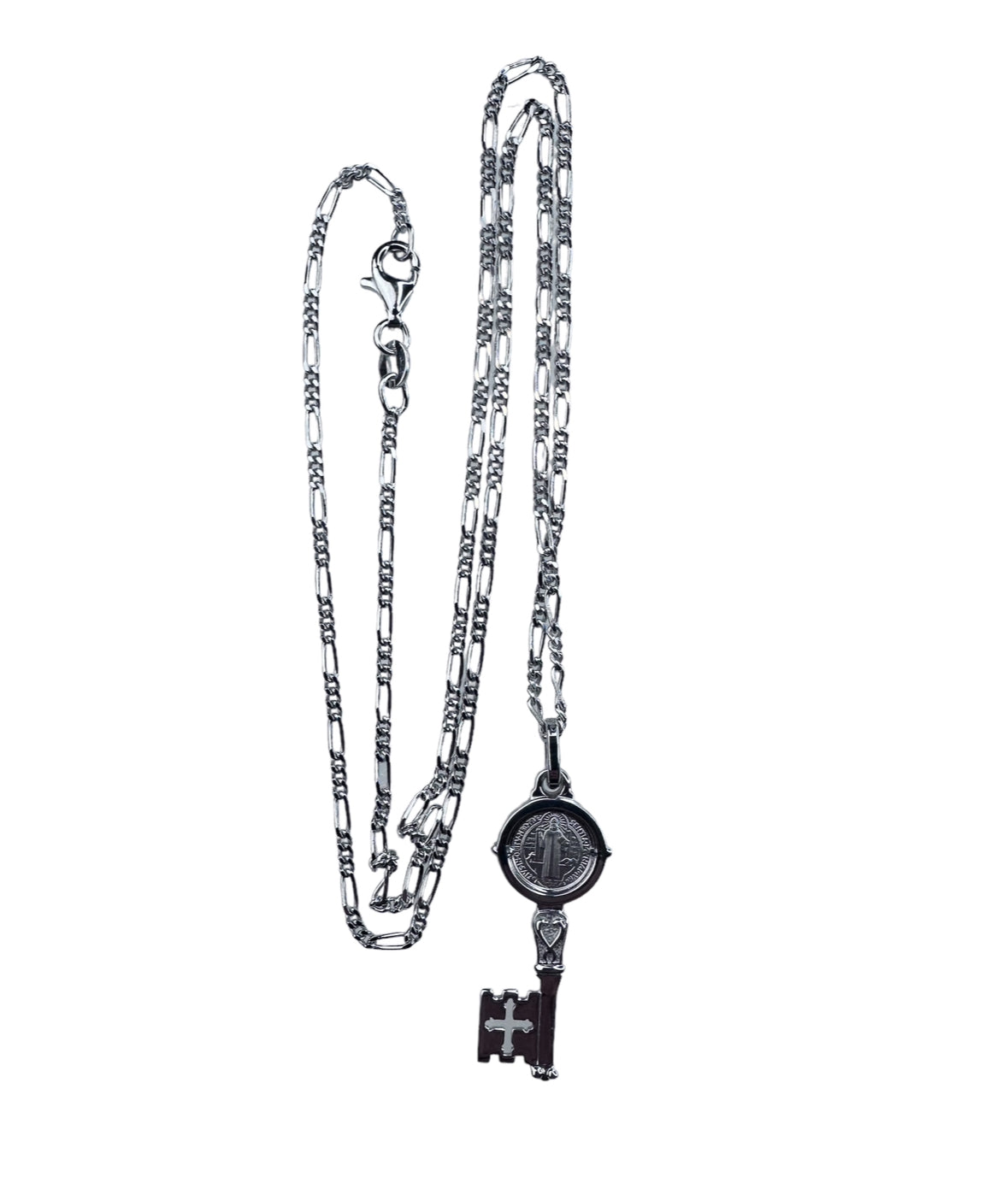 Key of Saint Benedict in Rhodium Silver 925 mm.23 With Chain 19.5 Inches