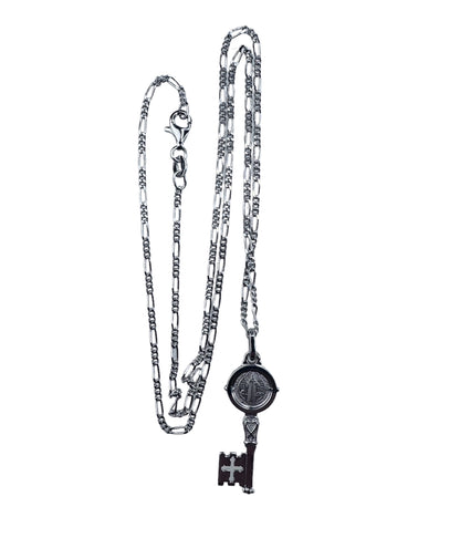 Llave de San Benito en Plata Rodiada 925 mm.23 Con Cadena 19,5 Pulgadas