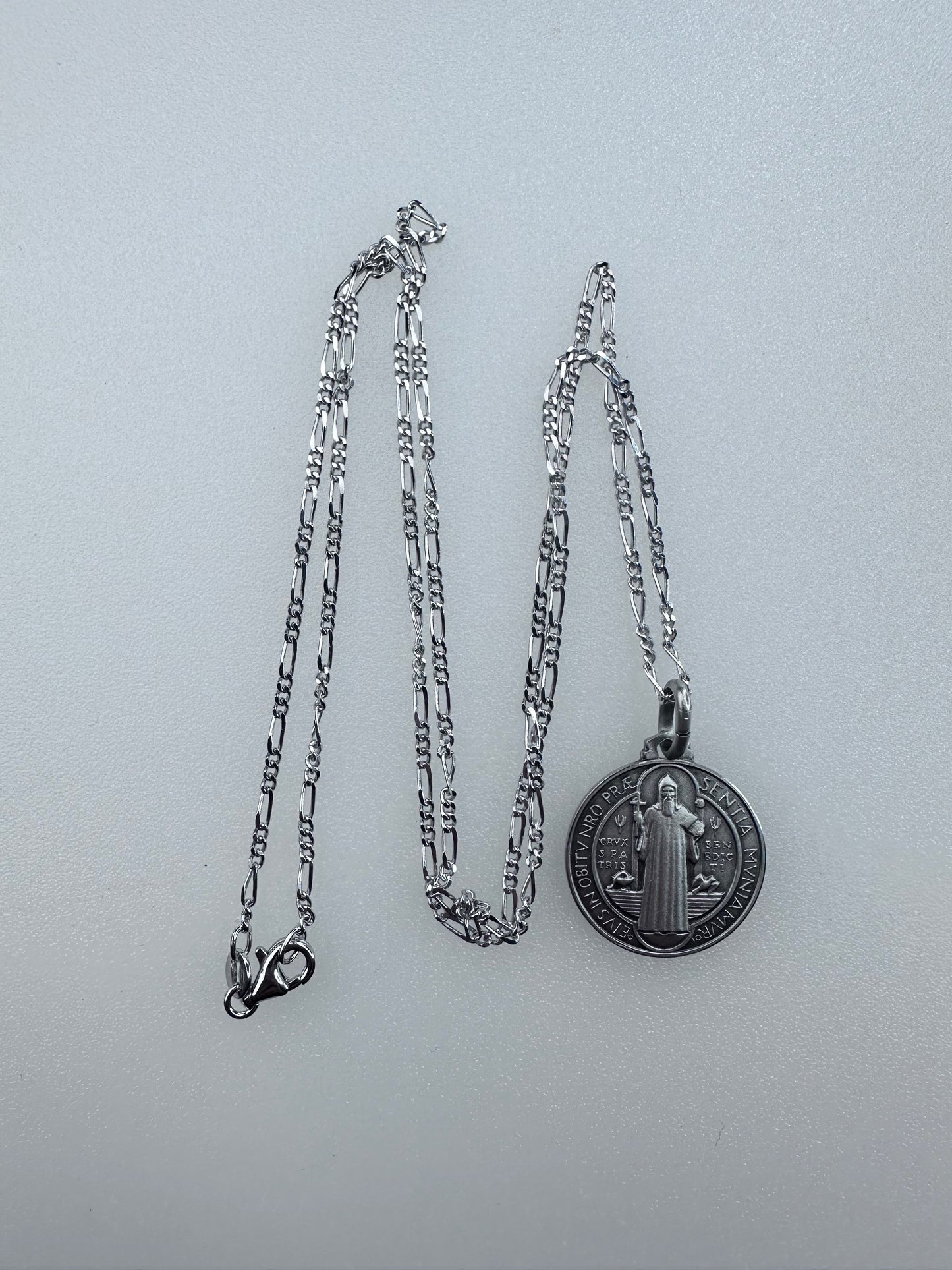 Coined Medal of Saint Benedict in silver 925 With Chain Silver 925