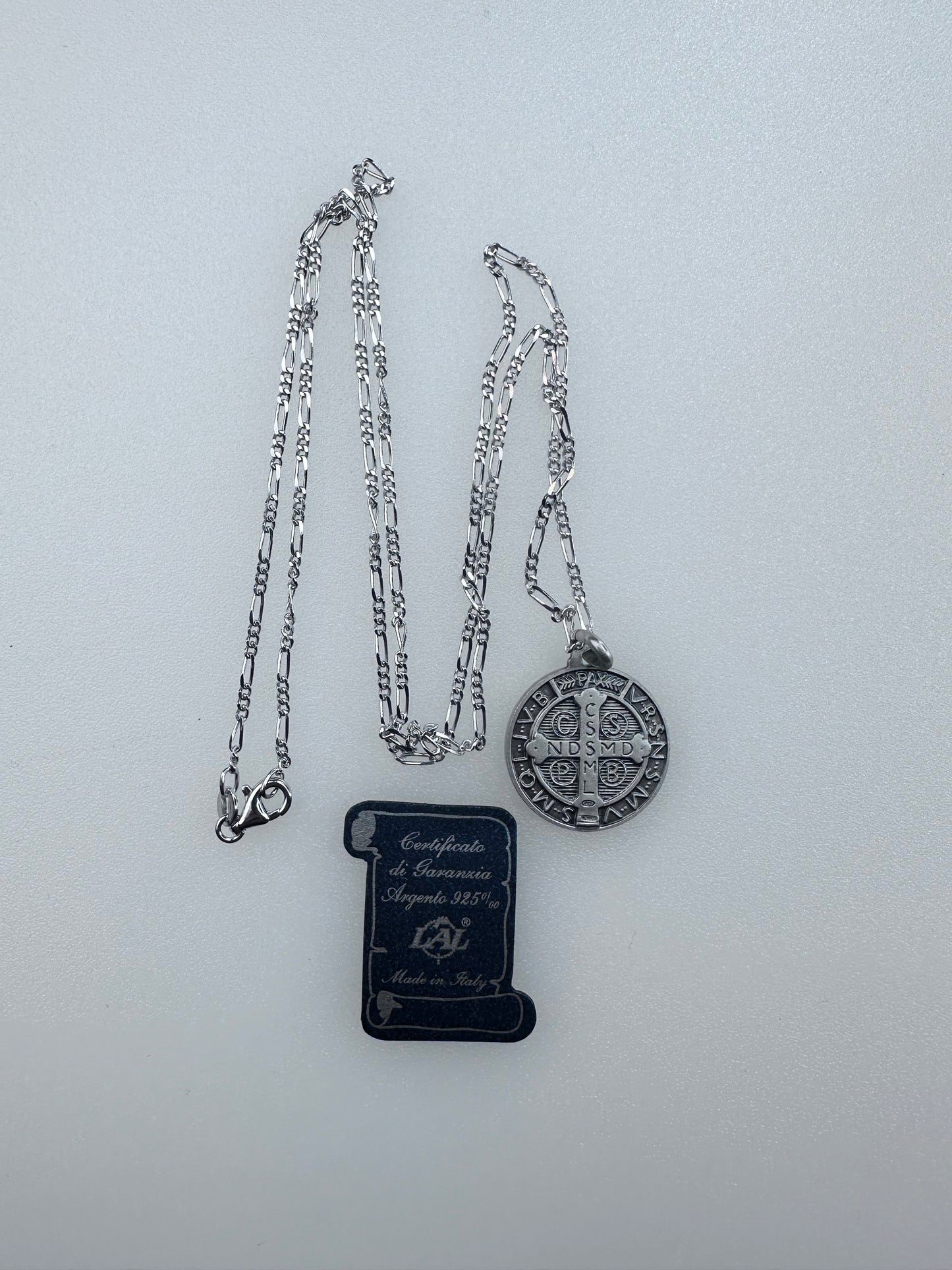 Coined Medal of Saint Benedict in silver 925 With Chain Silver 925