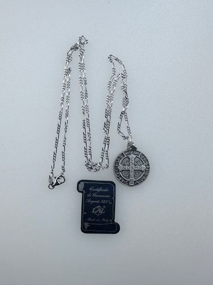 Coined Medal of Saint Benedict in silver 925 With Chain Silver 925