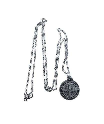 Coined Medal of Saint Benedict in silver 925 With Chain Silver 925