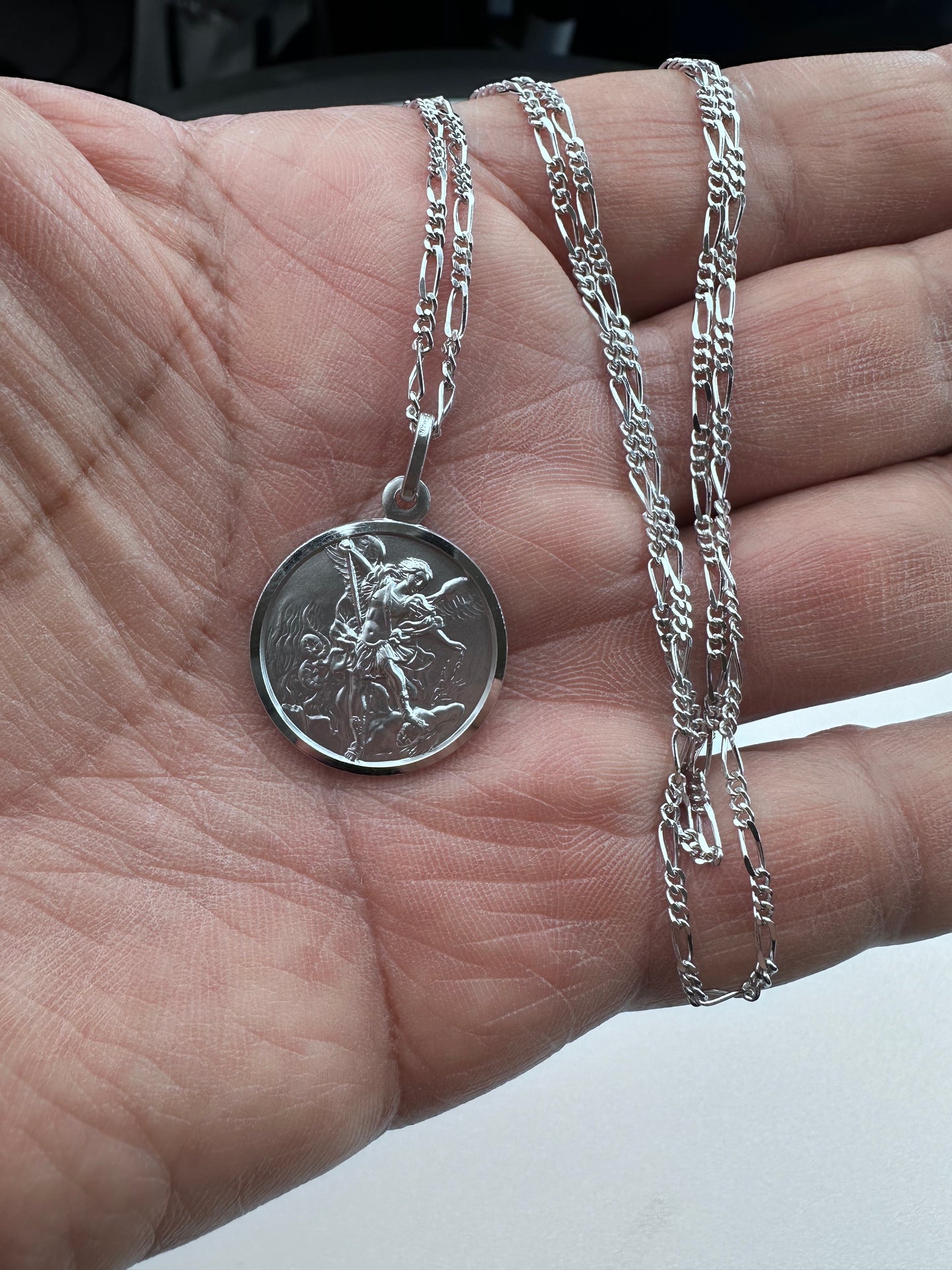 Medaglia di San Michele in Argento Rodiato 925 ø mm.21 Con Catena