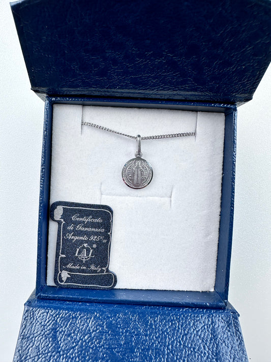 Medalla San Benito Pequeña Plata 925/Rodio mm.11