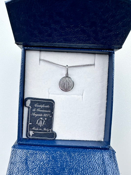 Medaglia Piccola San Benedetto Argento 925/Rodio mm.11