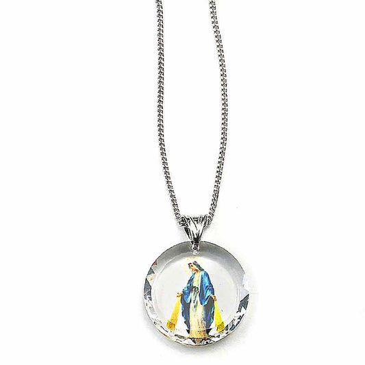 Medaglia Vergine Miracolosa in cristallo Swarovski con catena in argento 925 da 15 pollici