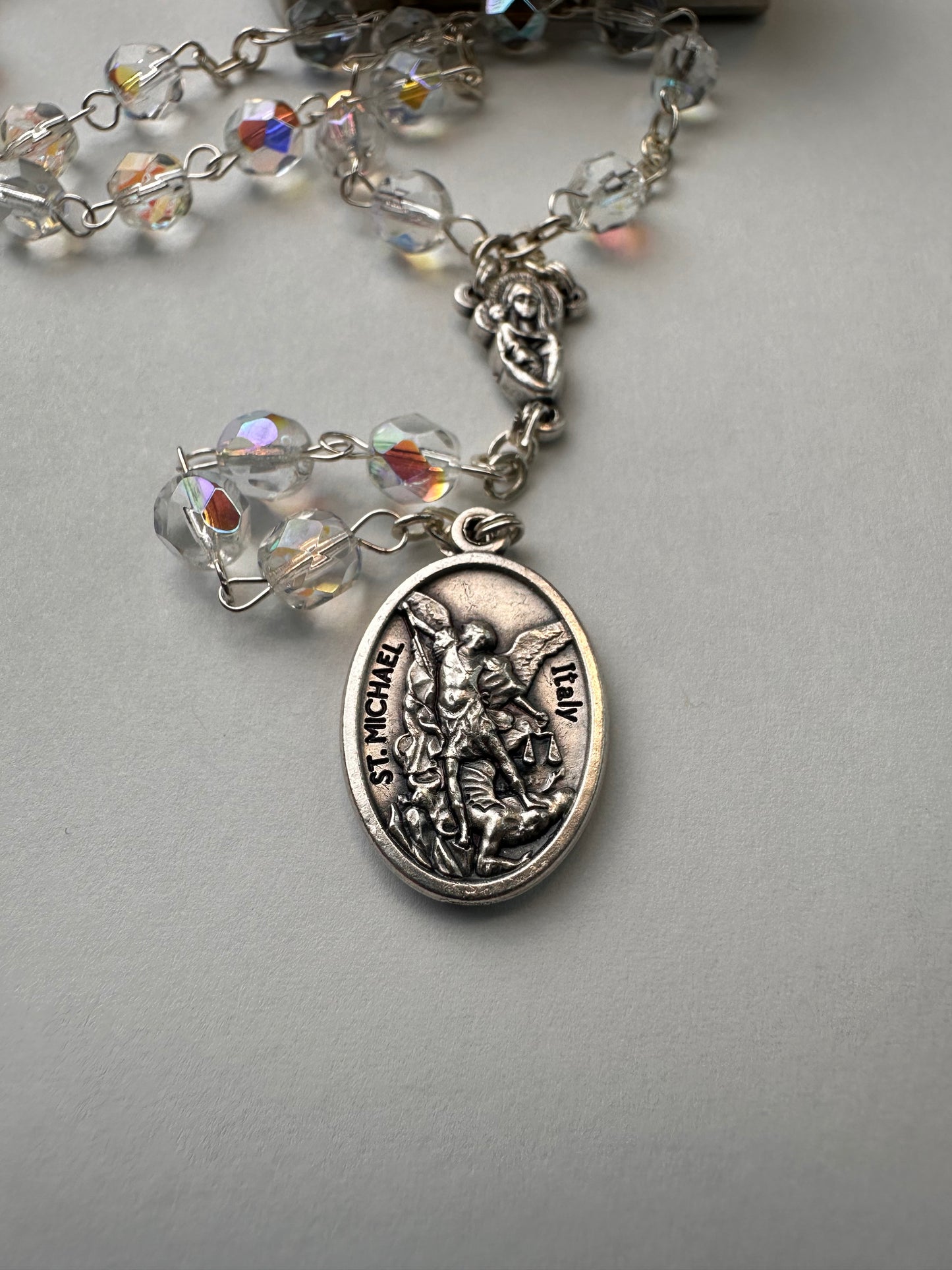 Metal Rosary Holder/ Saint Michael the Archangel rosary