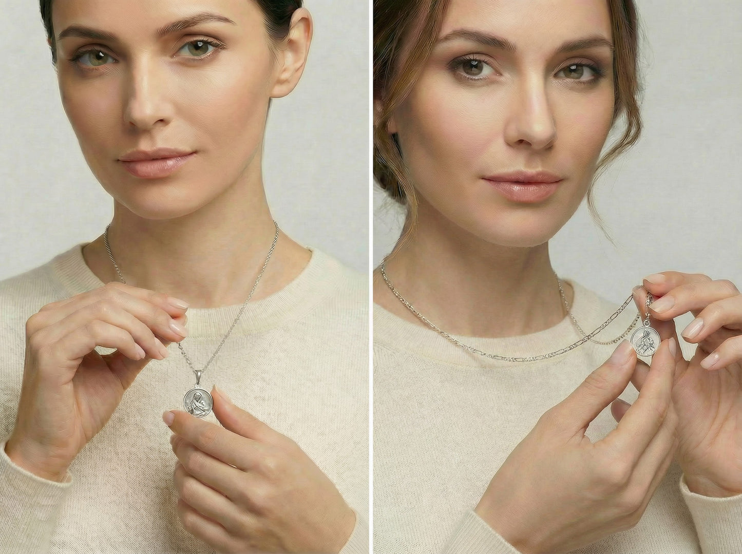 Medaglia della Madonna del Monte Carmelo in argento 925 con rodio e catena in argento 925 - 23,5 pollici