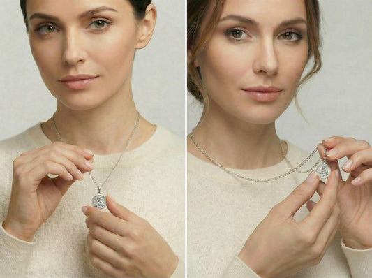 Medaglia della Madonna del Monte Carmelo in argento 925 con rodio e catena in argento 925 - 23,5 pollici