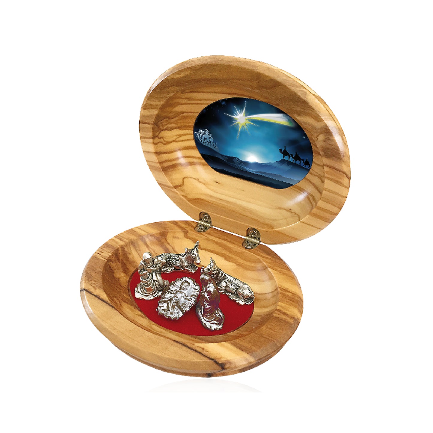 Nativity scene in oval jewelry Olive box 5x2.5 inch
