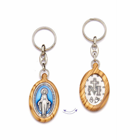 Miraculous medal Olive Wood Keychain