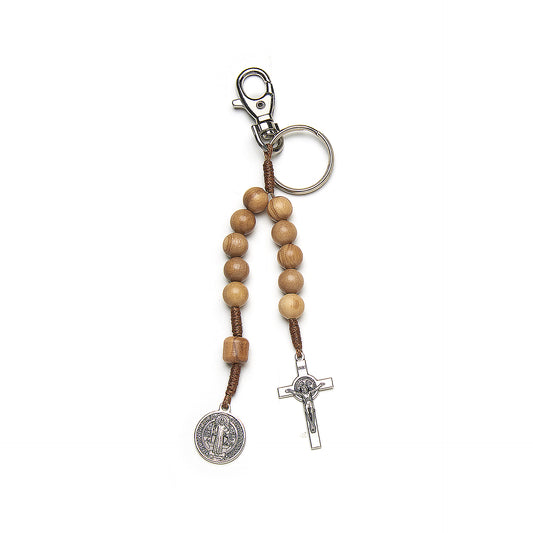 St Benedict Keychain Olive wood