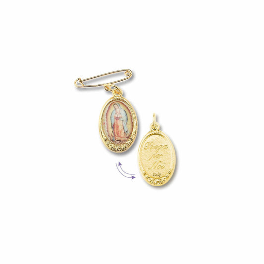 Pin de metal tono dorado de Nuestra Señora de Guadalupe – Hecho en Italia
