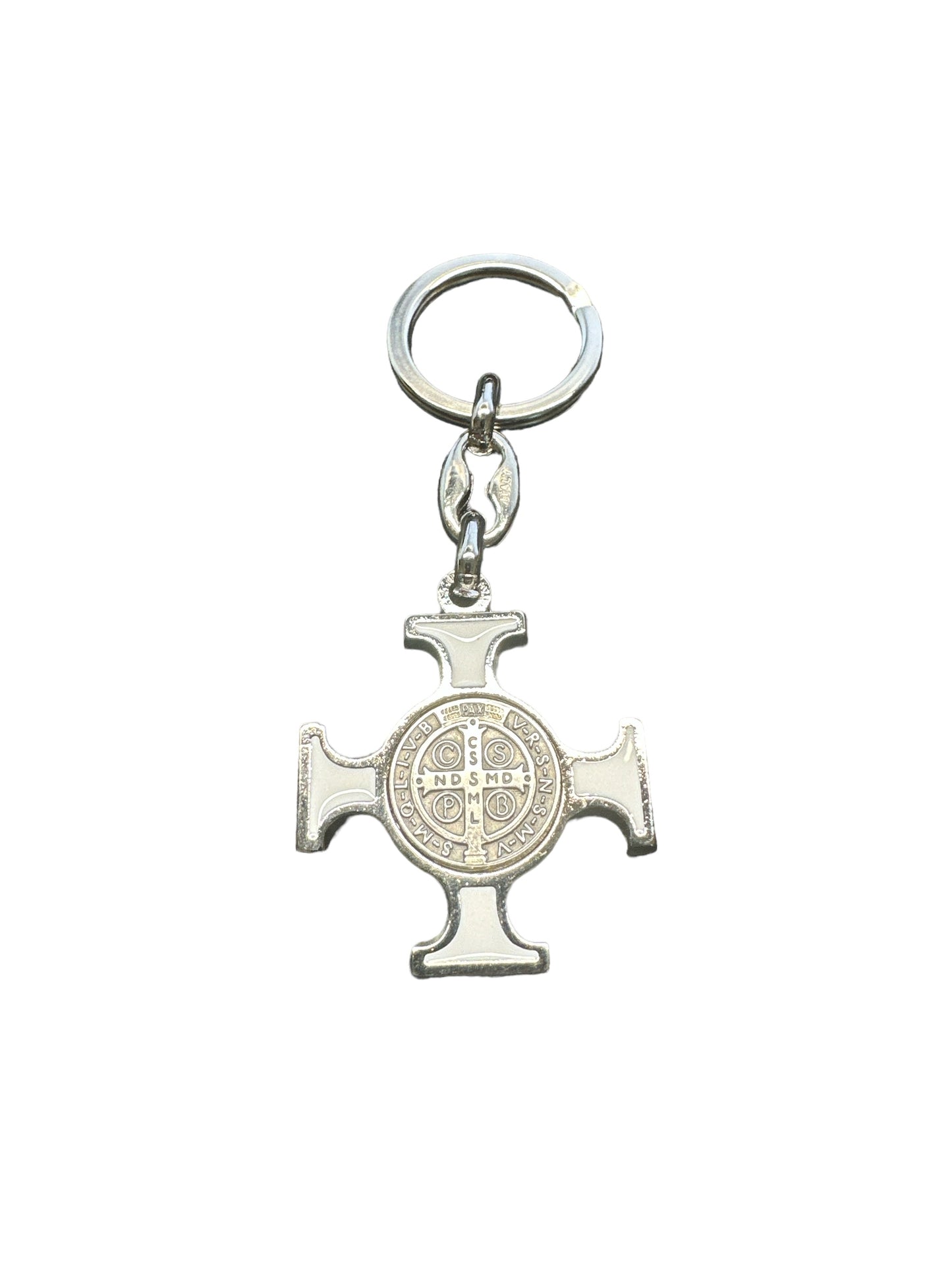 St Benedict Keychain Silver/White