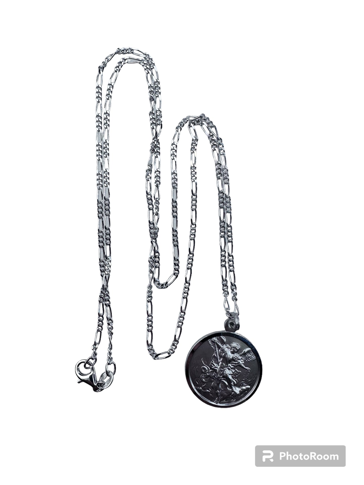 Medaglia di San Michele in Argento Rodiato 925 ø mm.21 Con Catena