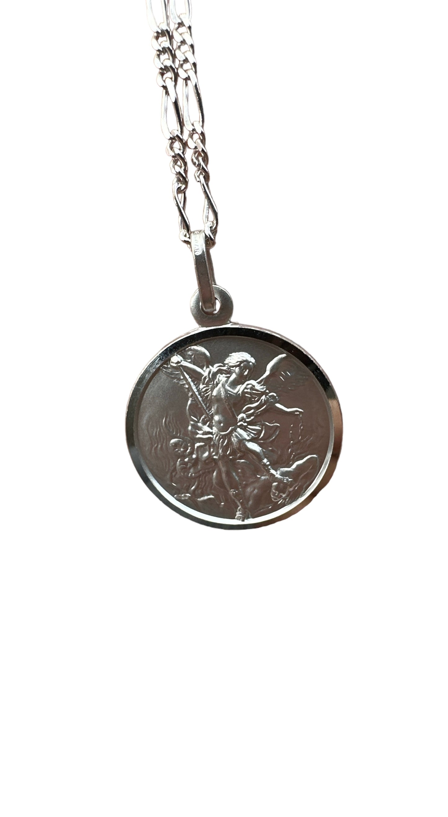 Medaglia di San Michele in Argento Rodiato 925 ø mm.21 Con Catena