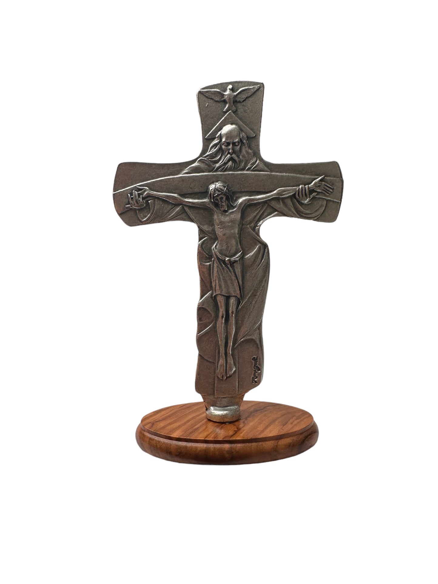 Cruz de Metal de la Santísima Trinidad + base, tamaño 6,1 x 3,5 pulgadas