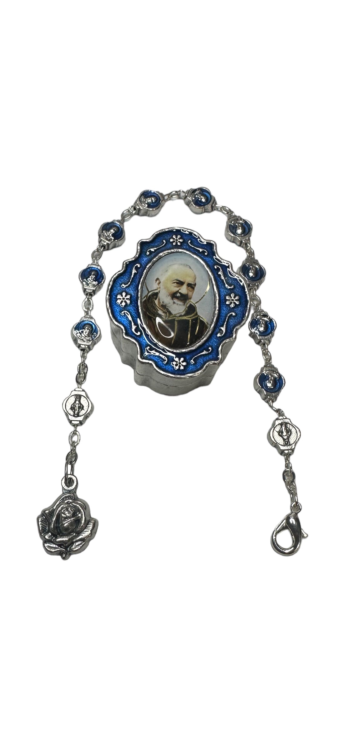 Pulsera San Padre Pío/Medalla Milagrosa de metal mm.8 con portadécadas