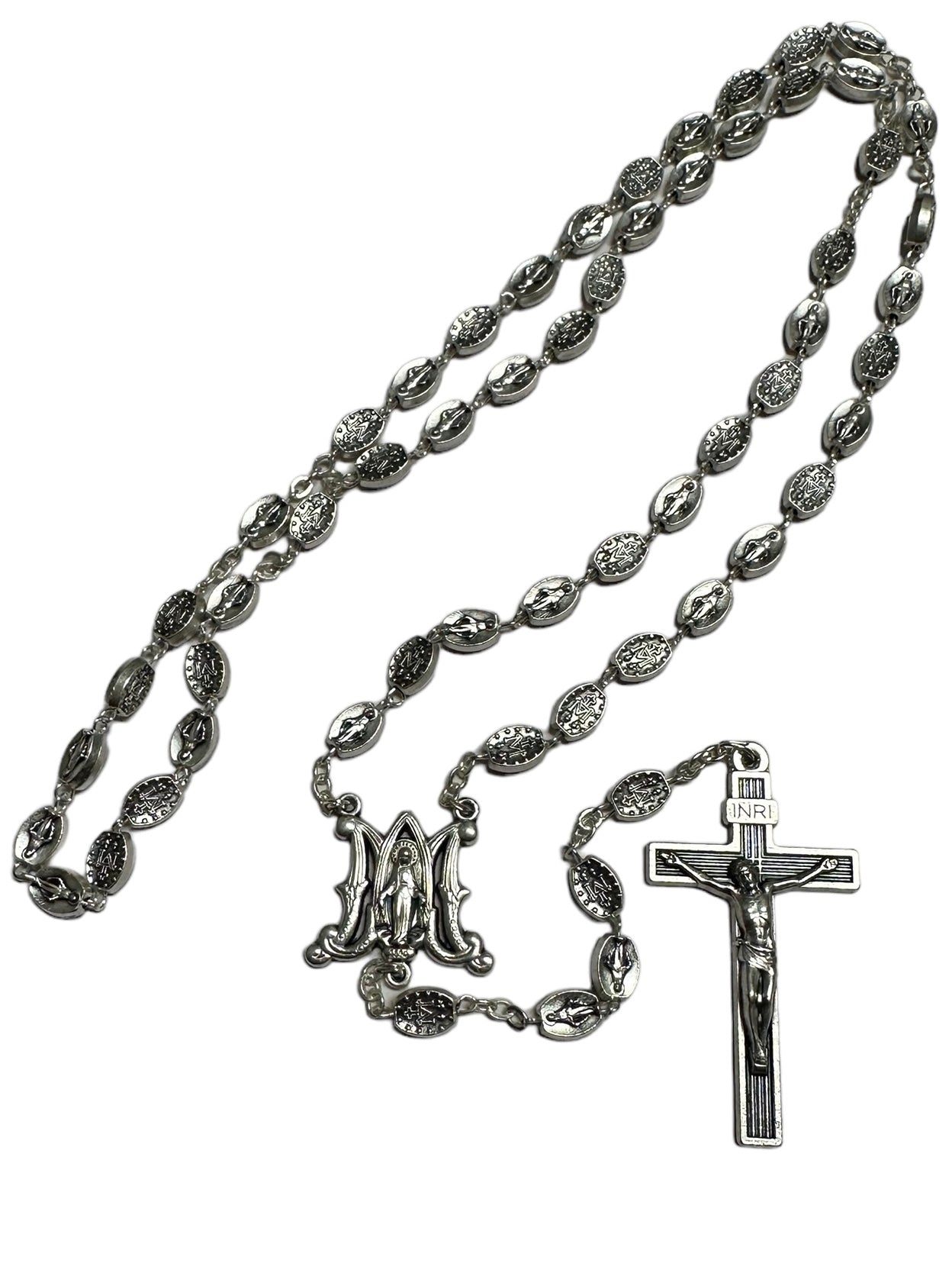 Rosario in metallo con grani di medaglia miracolosa