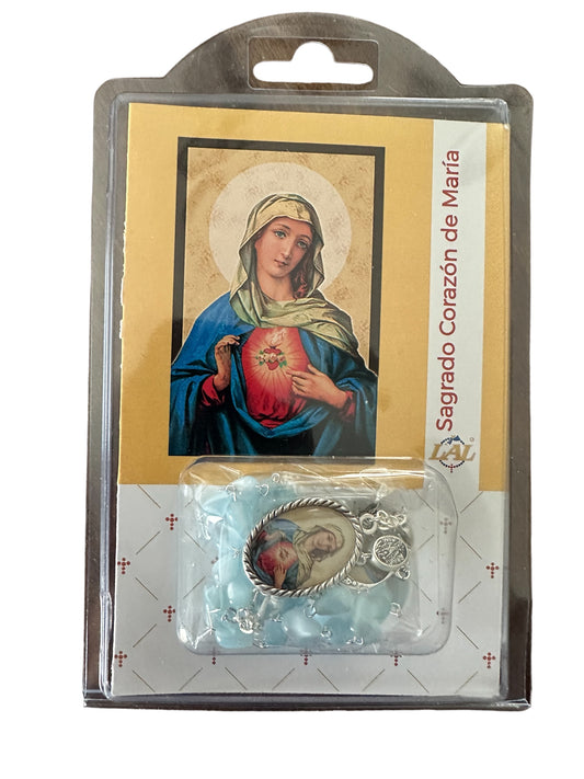 Rosario Sagrado Corazón de María con Cuentas Imitación Nácar