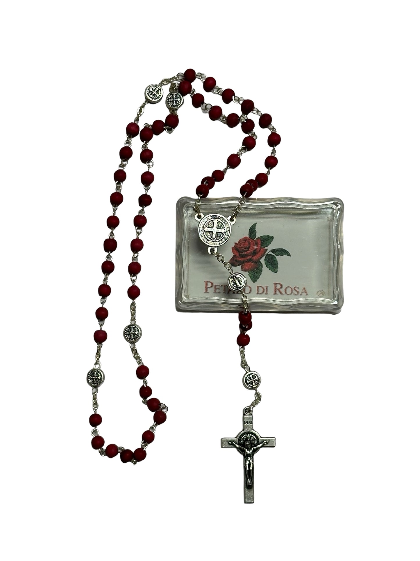 Rosario con Cuentas de Madera y Medalla de San Benito con Aroma a Rosas
