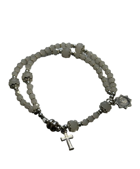 Bracciale rosario medaglia miracolosa bianco
