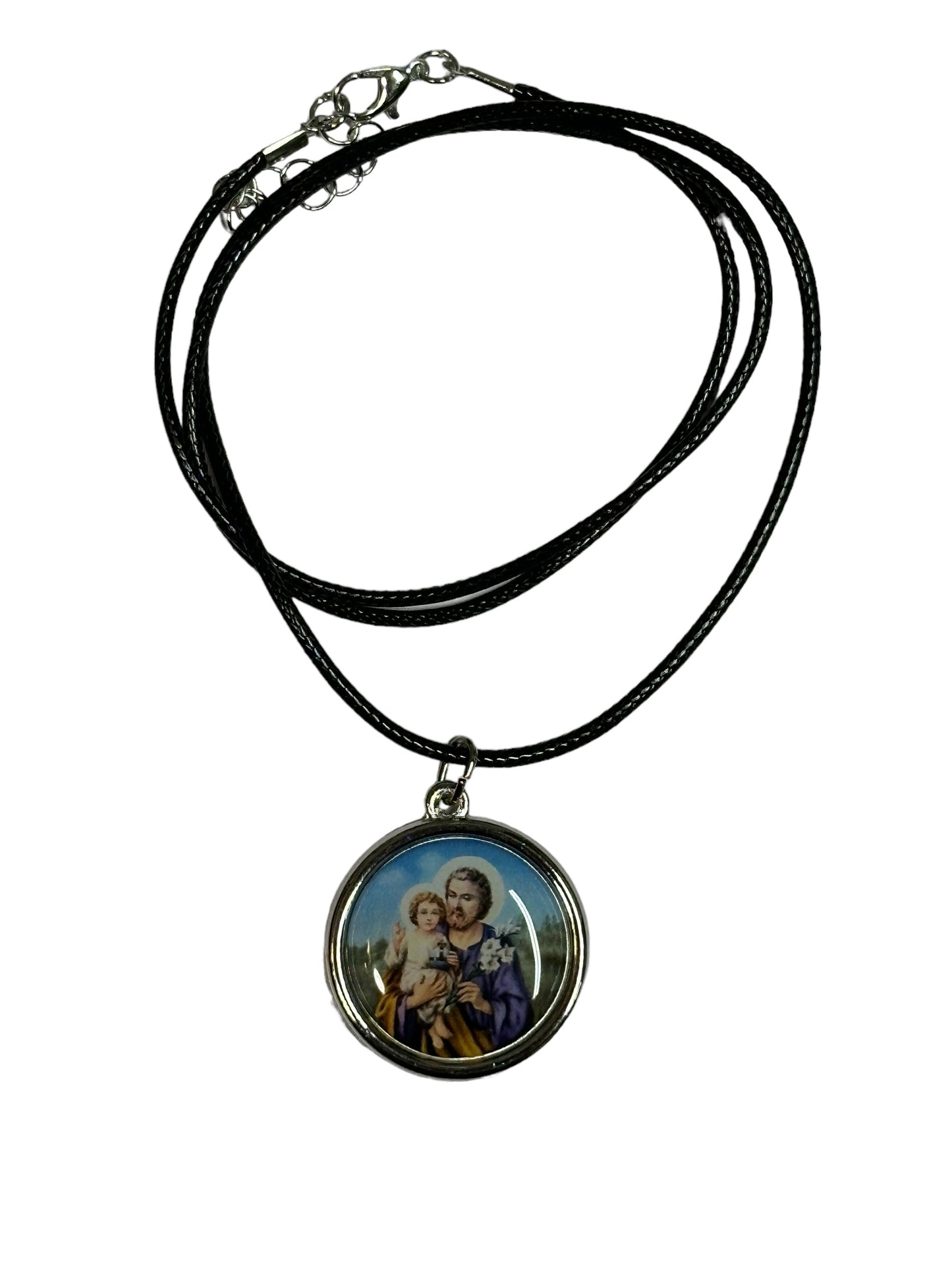 Medaglia di San Giuseppe con Gesù Bambino in Resina con Collana in Cotone Cerato