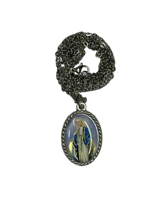 Miraculous Medal with Resin and 21 Inch Stainless Steel Chain