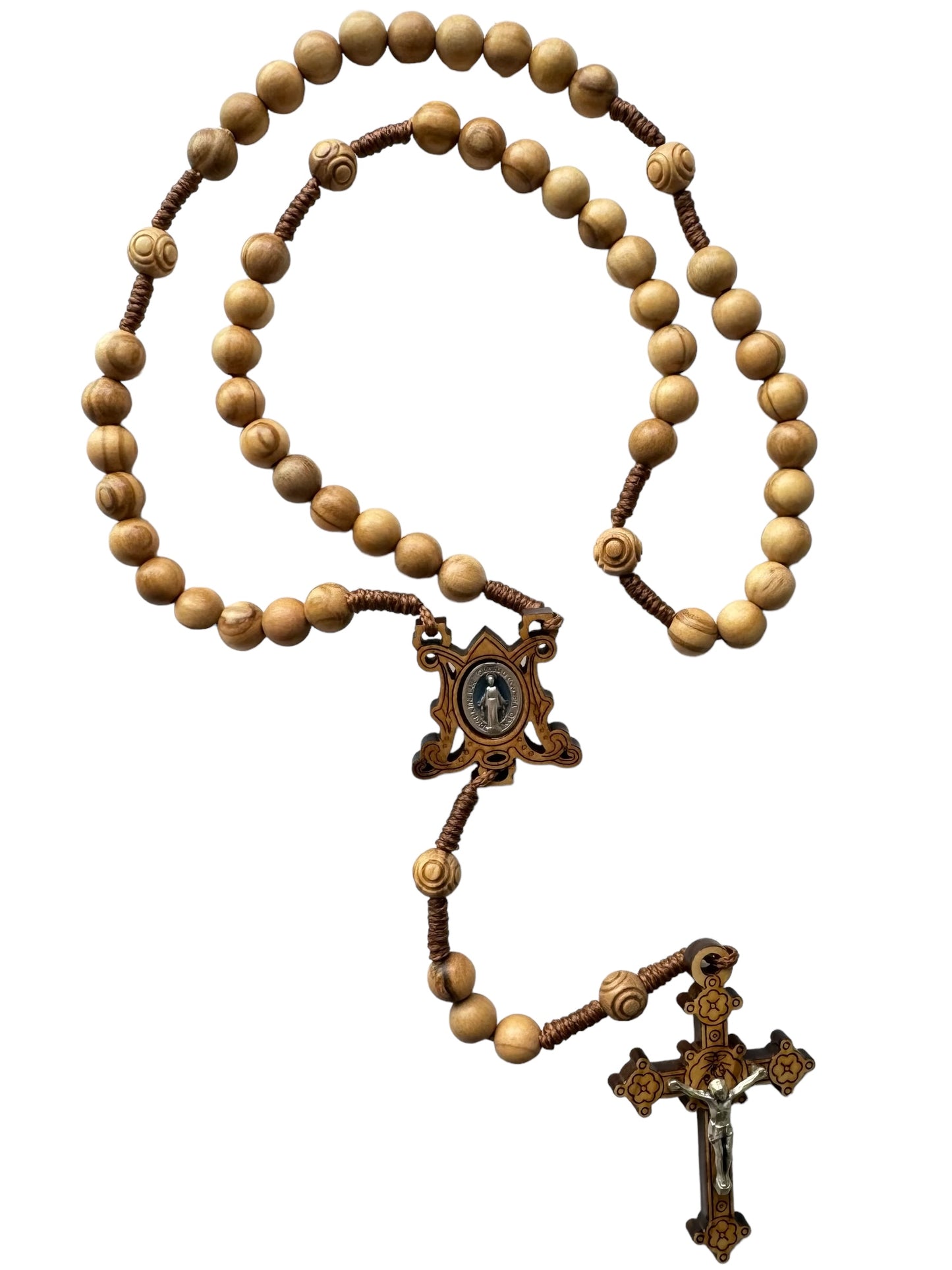 Miraculous Medal Rosary in Olive Wood with Olive Wood Cross