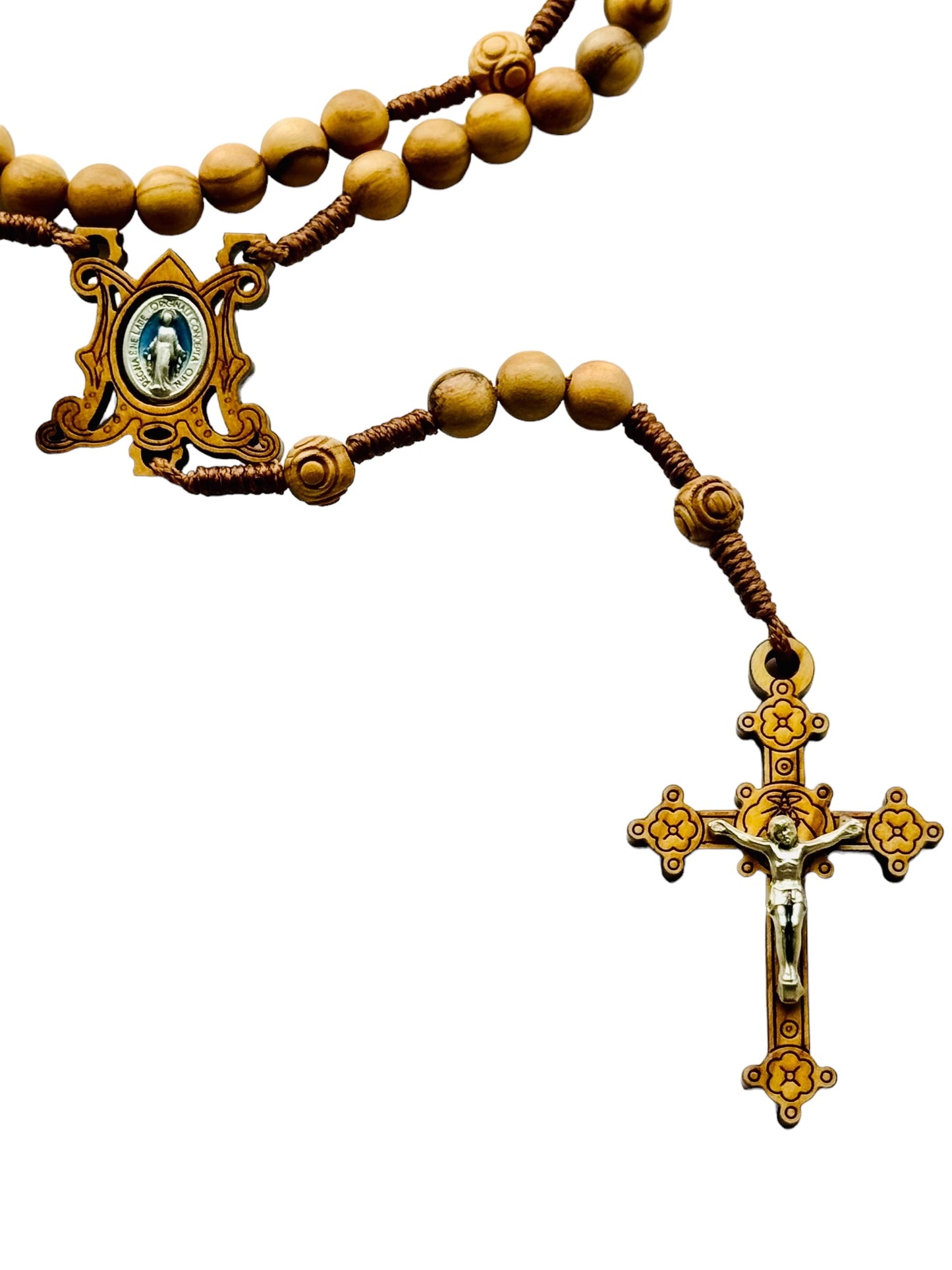 Miraculous Medal Rosary in Olive Wood with Olive Wood Cross