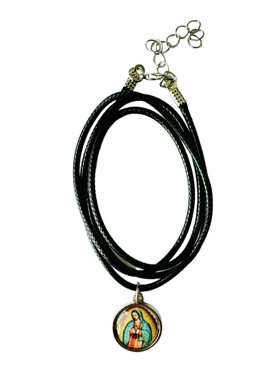 Small Virgin of Guadalupe Medal 0.5 inches with 23 inch Waxed Cotton Cord