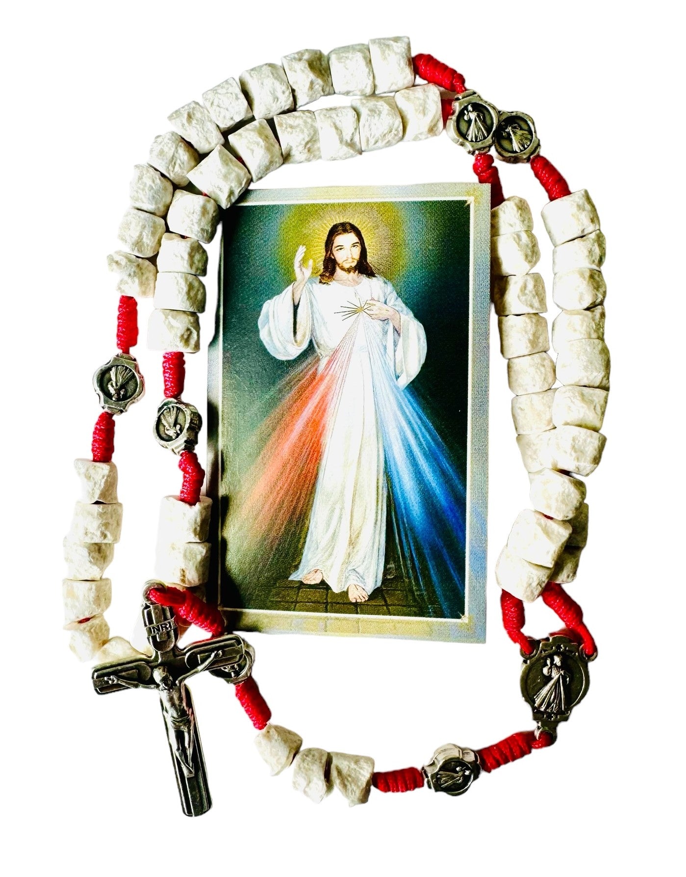 Rosario con Medaglie della Divina Misericordia con Grani in Pietra di Medugorje con Carta