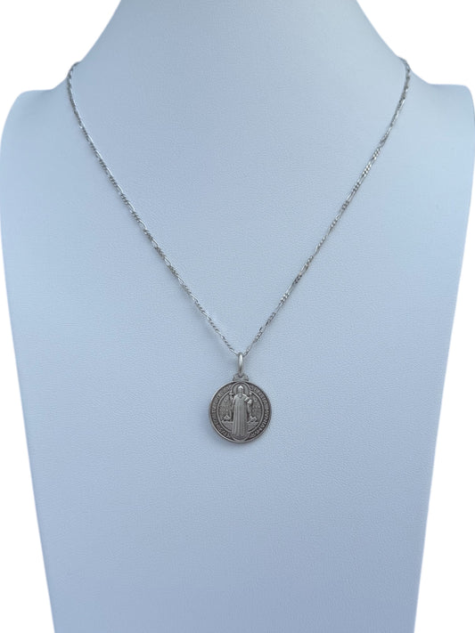 Medaglia coniata di San Benedetto in argento 925 con catena in argento 925