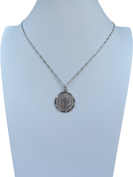 Medaglia di San Benedetto/Catena in Argento 925/Rodiato mm.25