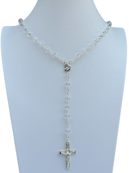 Rosary in silver 925/ Swarovski Crystal Ø 6 mm. white