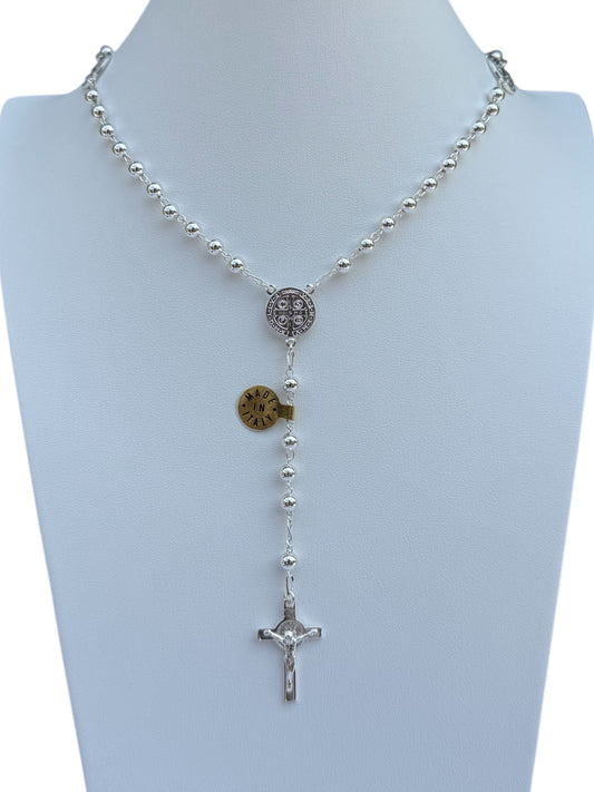 Rosario rotondo di San Benedetto in Argento 925 misura Ø 5 mm. 21 pollici