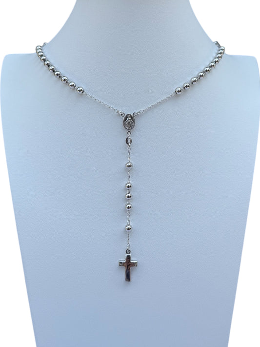 Rosario Grani 5 mm in Argento 925/Rodio con Medaglia Miracolosa