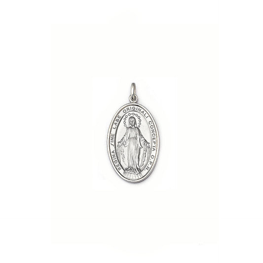 Medal of Miraculous Madonna in Rhodium silver 925 oval mm.23 With Silver 925 Chain 23.5 inches