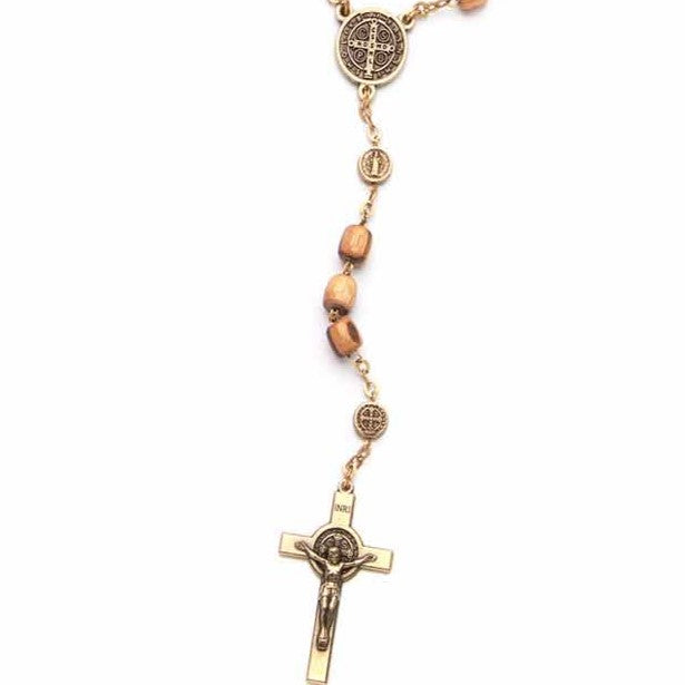 St. Benedict Rosary with 8 mm Zebrano Wood Beads, Medal and Bronze Crucifix