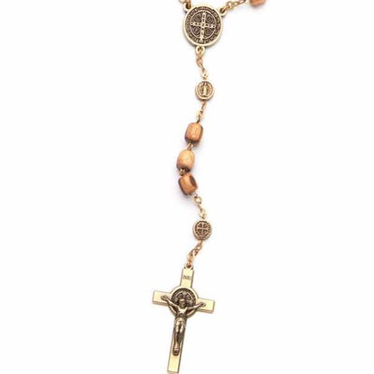 St. Benedict Rosary with 8 mm Zebrano Wood Beads, Medal and Bronze Crucifix