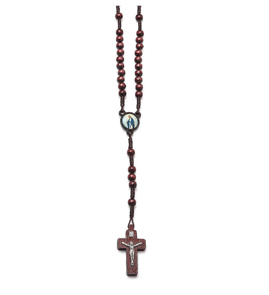 Rosario con medaglia miracolosa con grani di legno marrone