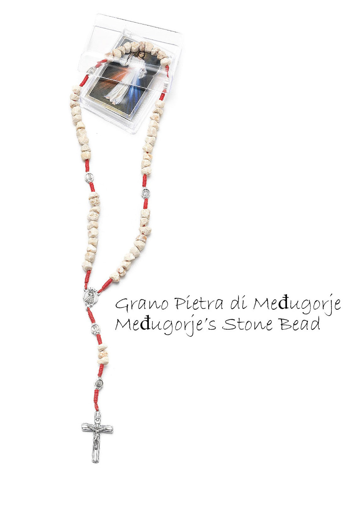 Rosario con Medaglie della Divina Misericordia con Grani in Pietra di Medugorje con Carta