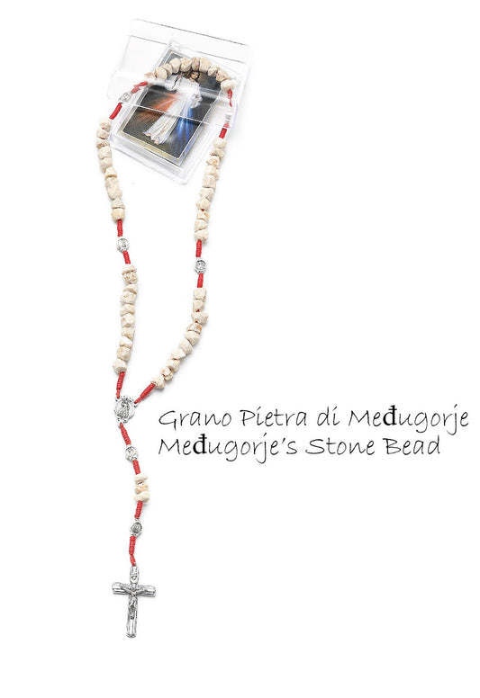 Rosario con Medaglie della Divina Misericordia con Grani in Pietra di Medugorje con Carta