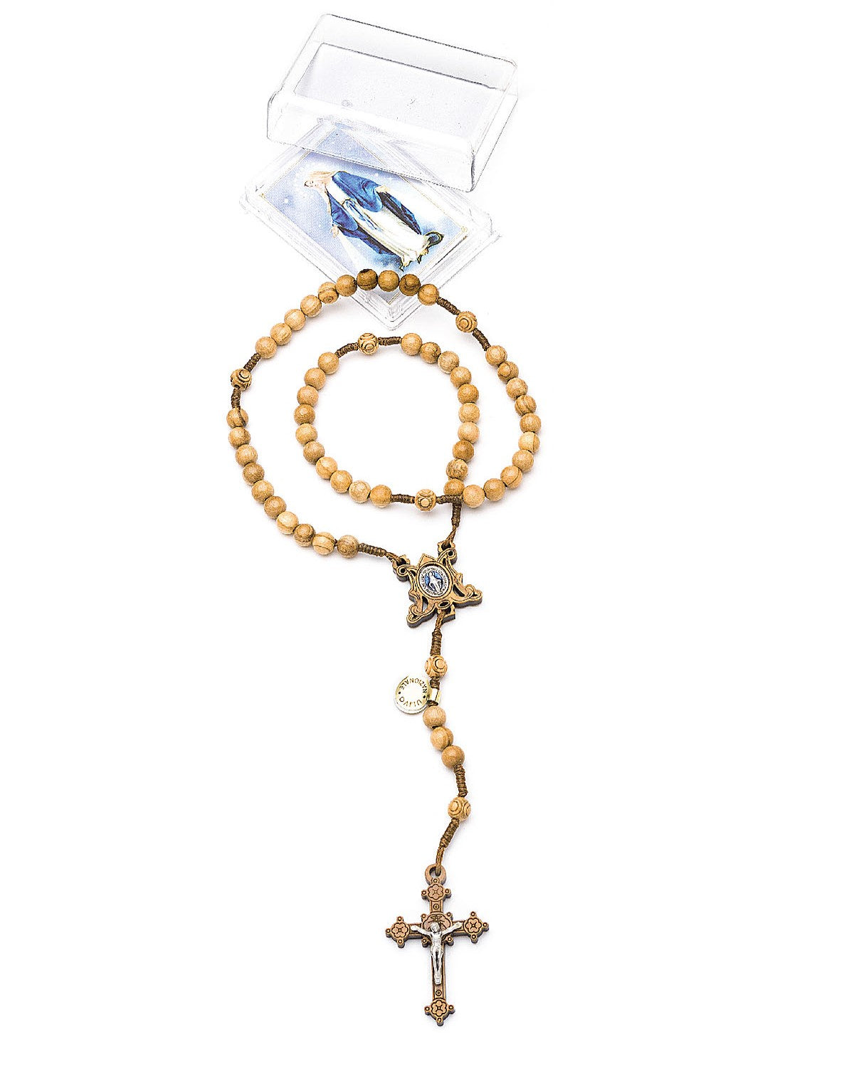 Miraculous Medal Rosary in Olive Wood with Olive Wood Cross