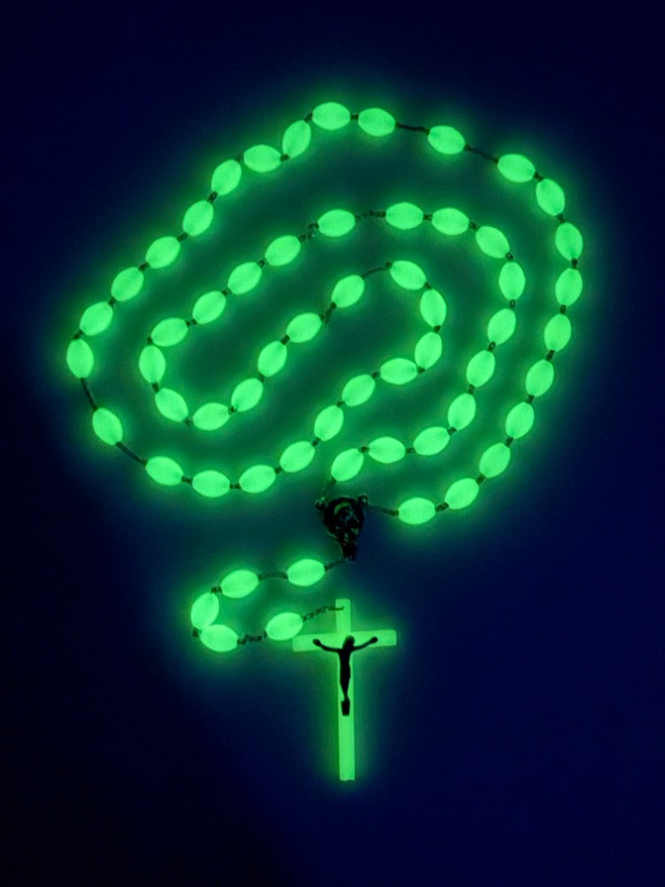 Rosario fluorescente con cuentas ovaladas de 10 mm